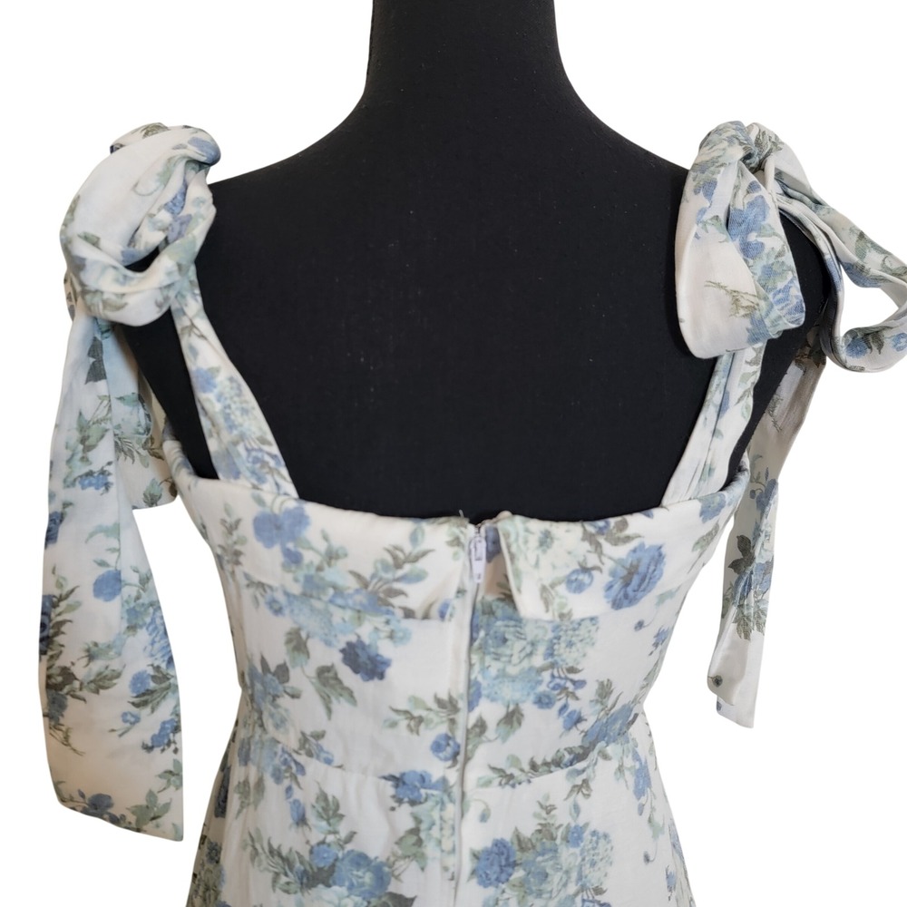 Audrey Parks Francesca's Blue Floral Tie Shoulder Midi Dress Square Neck Medium - Picture 7 of 15